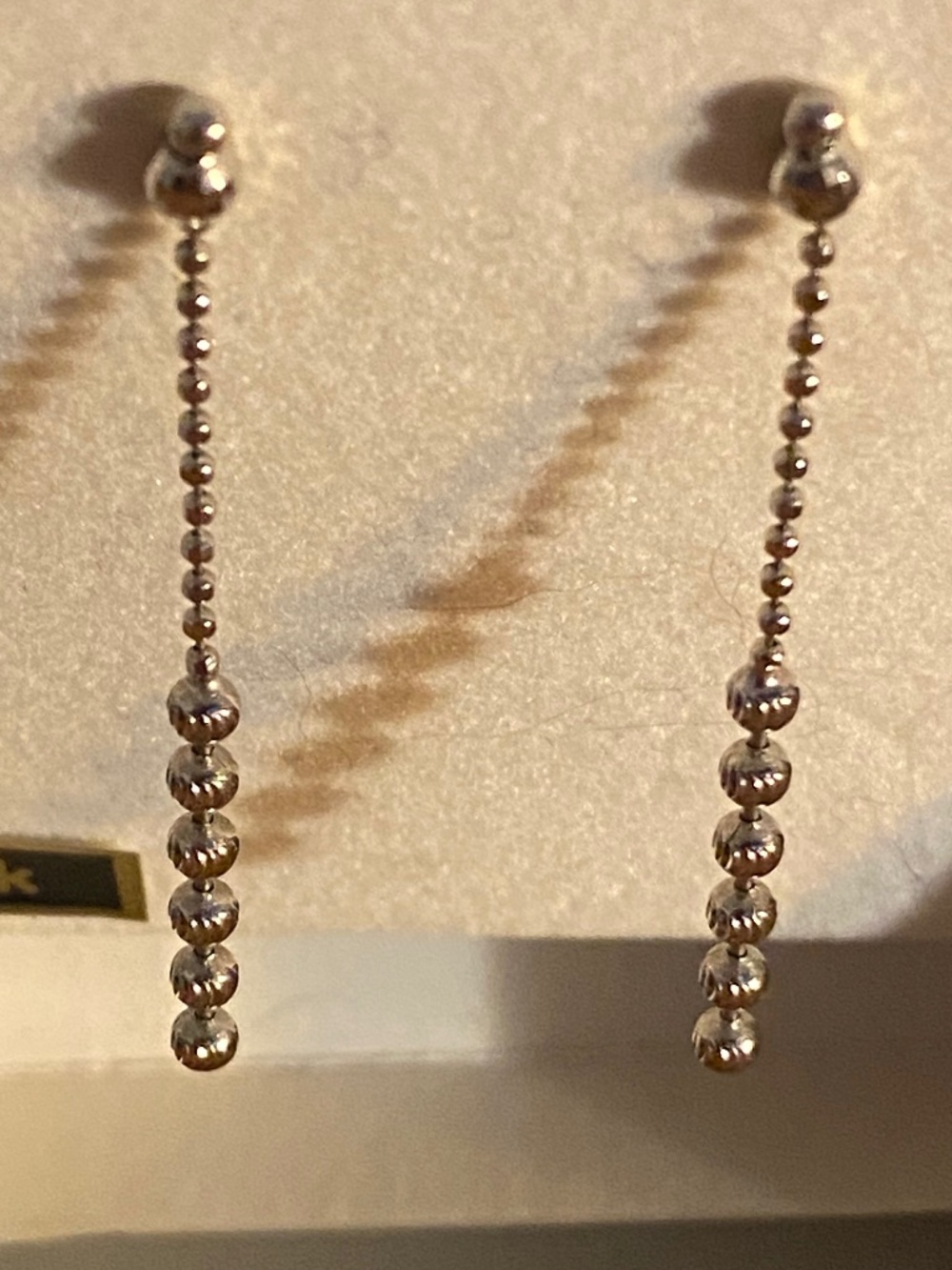 10k white gold dangling chain faceted bead earrings